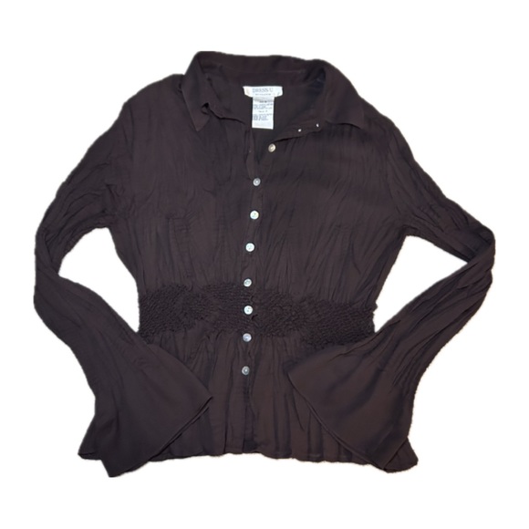 Dress-U Tops - Romantic Brown Flare Sleeve Button Down 🤎